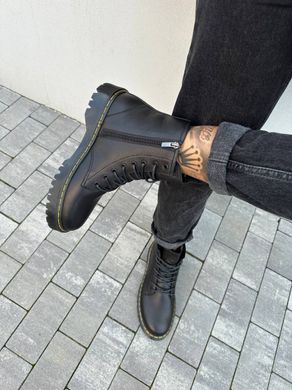 Ботинки мужские кожаные черного цвета с желтой строчкой зимние, 44, 29-29.5