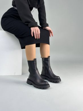 Челси женские кожаные черные на черной подошве демисезонные, 38, 24