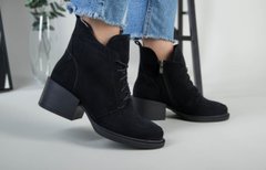 Ботинки женские замшевые черные на каблуке зимние