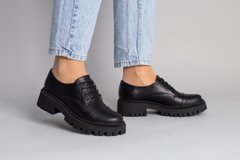 Туфлі жіночі шкіряні чорного кольору на шнурівці, 41, 26.5