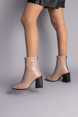 Ботинки женские кожаные бежевого цвета на каблуке, 40, 26-26.5