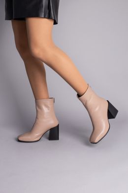 Ботинки женские кожаные бежевого цвета на каблуке, 40, 26-26.5