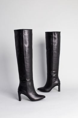Ботфорты женские кожаные черного цвета на каблуке зимние, 40, 25.5