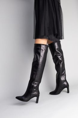 Ботфорты женские кожаные черного цвета на каблуке зимние, 40, 25.5