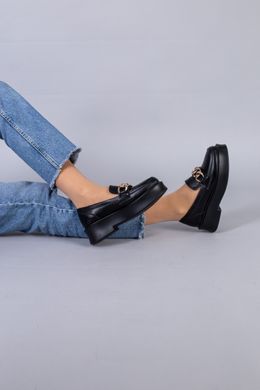 Туфли женские кожаные черного цвета с цепью золотого цвета, 41, 26.5