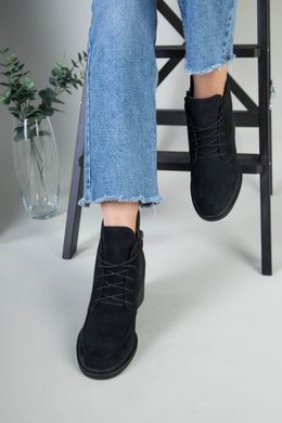 Ботинки женские замшевые черные на каблуке зимние, 41, 27