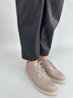 Туфли женские кожаные бежевые на шнурках низкий ход, 41, 26.5