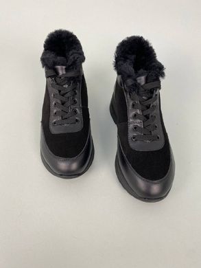 Кроссовки женские замшевые черные с кожаными вставками зимние, 39, 25.5