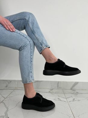 Туфли женские замшевые черного цвета на шнурках, 40, 26