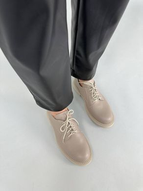 Туфлі жіночі шкіряні бежеві на шнурках низький хід, 41, 26.5