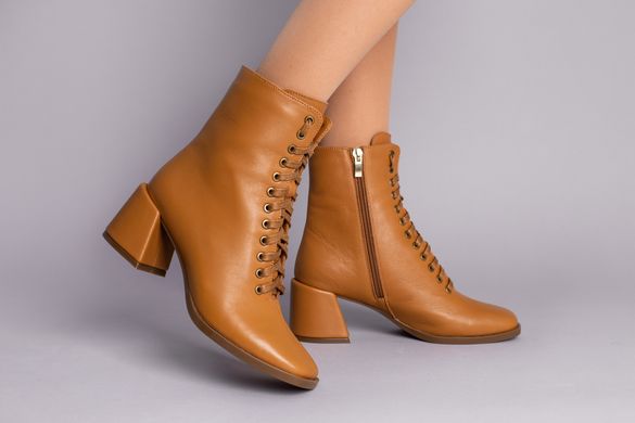 Ботинки женские кожаные карамельного цвета, на каблуке, на байке, 38, 24.5-25