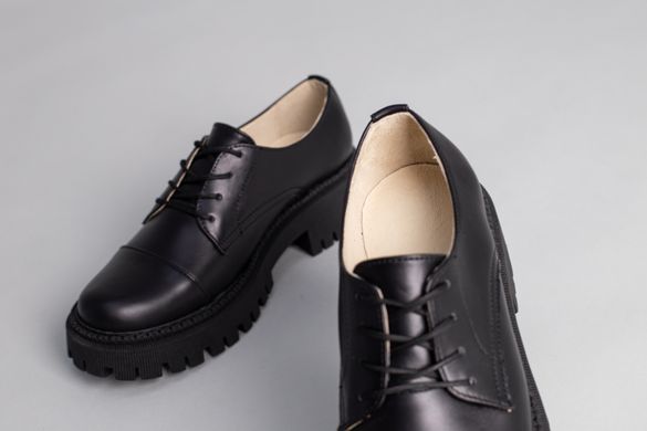 Туфлі жіночі шкіряні чорного кольору на шнурівці, 41, 26.5