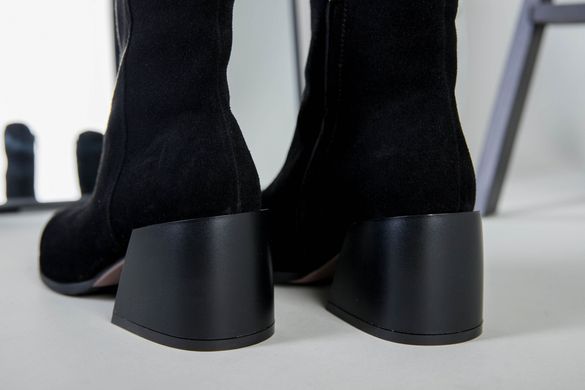 Ботильоны женские замшевые черные с расклешенным каблуком зимние, 36, 23.5