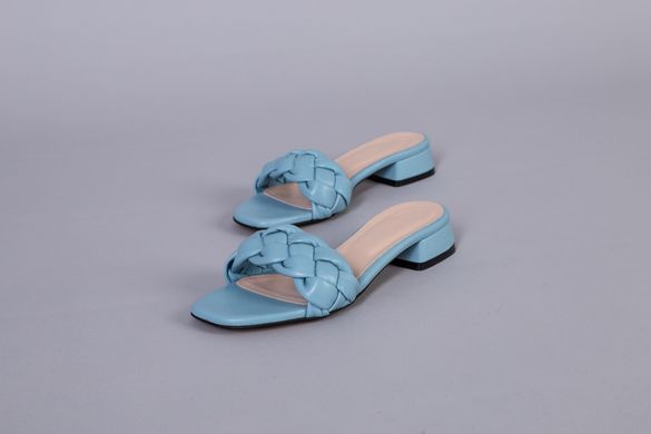 Шлепанцы женские кожаные голубые на каблуке 2 см, 41, 26