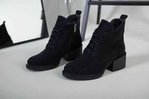 Ботинки женские замшевые черные на каблуке зимние, 41, 27