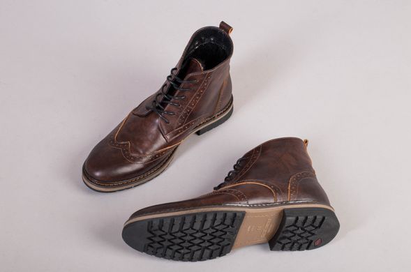 Мужские зимние кожаные коричневые ботинки Оксфорд