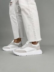 Кросівки жіночі шкіряні білі з сірими вставками замші, 40, 26