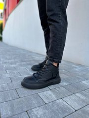 Ботинки мужские кожаные черные на черной подошве демисезонные, 45, 29