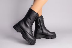 Ботинки женские кожаные черные на шнурках и с замком зимние, 41, 26.5