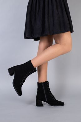 Ботинки женские замшевые черного цвета на каблуке зимние, 40, 26-26.5
