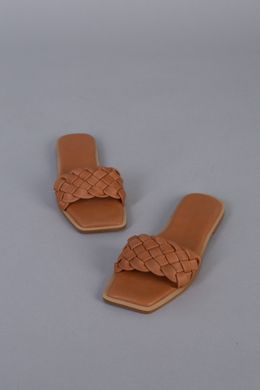 Шлепанцы женские кожаные карамельного цвета с косичкой на низком ходу, 36, 23