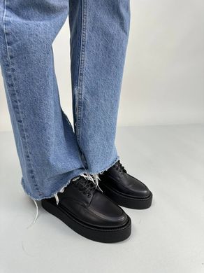 Туфлі жіночі шкіряні чорного кольору на шнурках, 36, 23.5