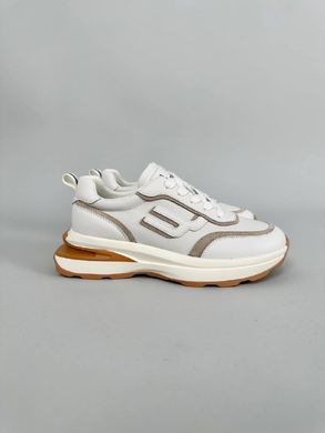 Кросівки жіночі шкіряні білі з бежевими вставками, 40, 25