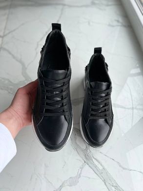 Кросівки жіночі шкіряні чорного кольору, 41, 26.5