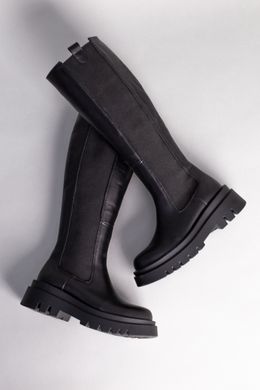 Сапоги женские кожаные черные с резинкой по бокам, 36, 23.5