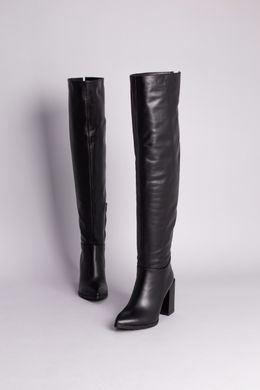 Ботфорты женские кожаные черные на каблуке демисезонные, 41, 26.5