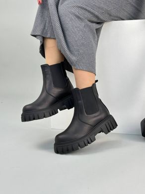 Ботинки женские кожаные черные с резинкой зимние, 35, 23