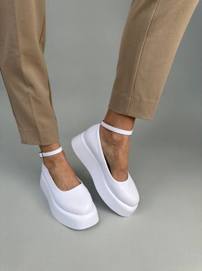 Туфли женские кожаные белого цвета на платформе, 40, 25.5