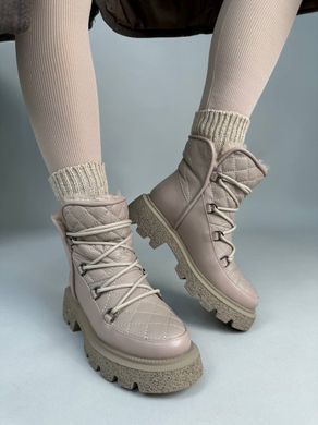 Ботинки женские кожаные бежевые зимние, 37, 24