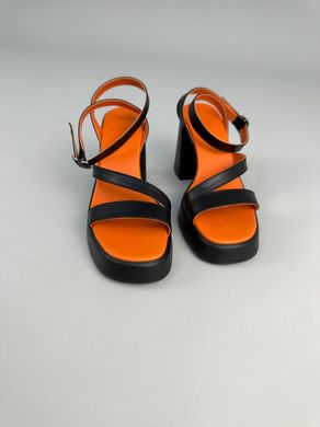 Босоножки женские кожаные черные со стелькой оранжевого цвета, 41, 26.5