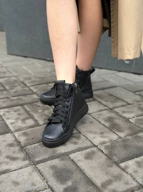 Ботинки женские кожаные черные на низком ходу демисезонные, 41, 26.5