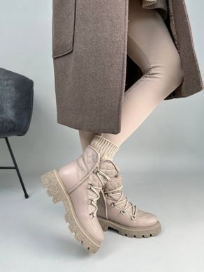 Ботинки женские кожаные бежевые зимние, 37, 24