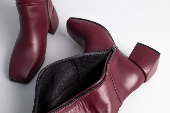 Ботфорты женские кожаные бордовые на каблуке зимние, 40, 26