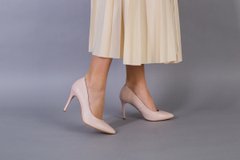 Човники жіночі шкіряні колір пудра каблук 9 см, 40, 25.5