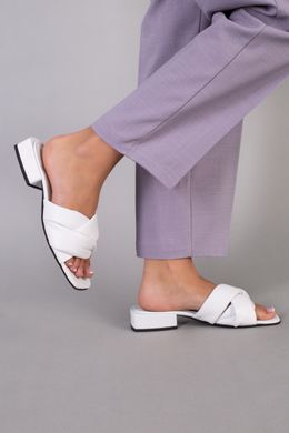 Шлепанцы женские кожаные белого цвета на небольшом каблуке, 40, 26