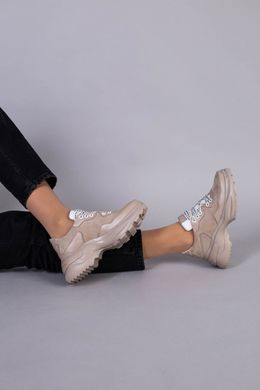 Кросівки жіночі замшеві бежевого кольору із вставками шкіри, 41, 26.5