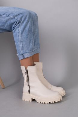 Ботинки женские кожаные молочного цвета с замками зимние, 41, 26.5