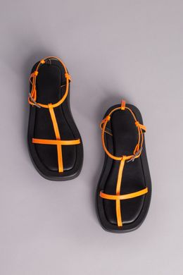 Босоножки женские кожаные оранжевые на низком ходу, 41, 25