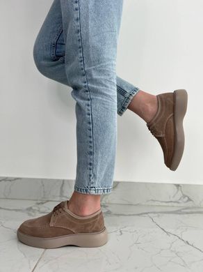 Туфли женские замшевые бежевого цвета на шнурках, 36, 23-23.5