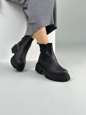 Ботинки женские кожаные черные с резинкой зимние, 41, 26.5