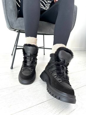 Ботинки женские кожа флотар черного цвета с вставкой замши зимние, 38, 24.5