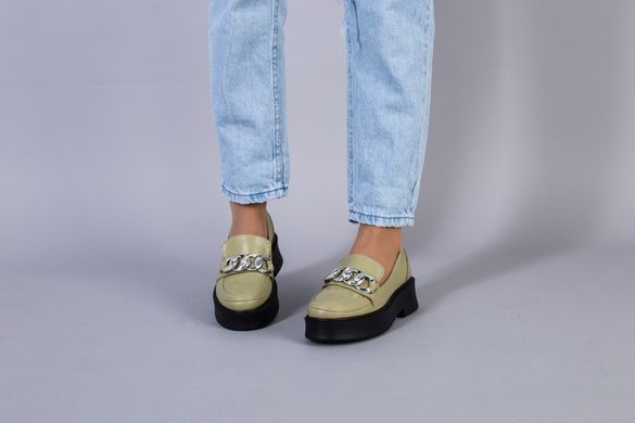 Туфли женские кожаные цвета хаки с цепью, 41, 26.5