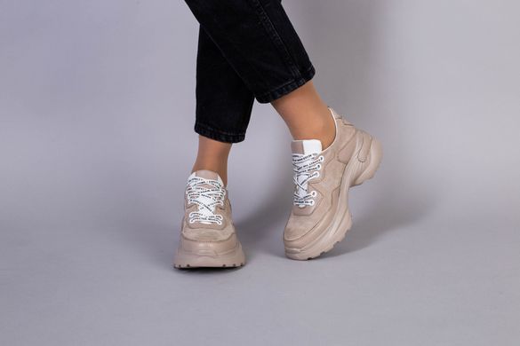 Кросівки жіночі замшеві бежевого кольору із вставками шкіри, 41, 26.5