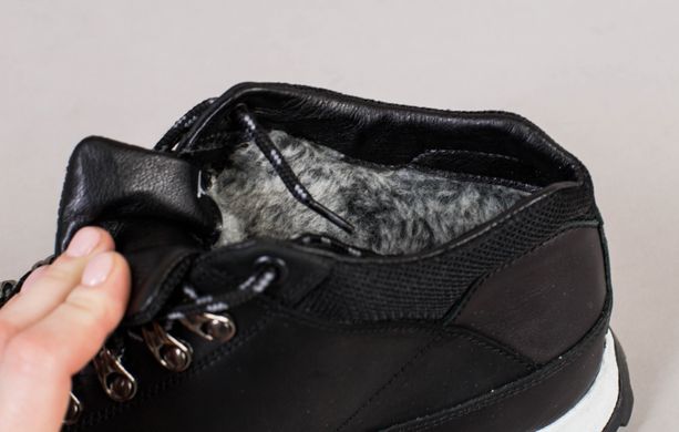 Ботинки мужские кожаные черные на шнурках, зимние, 45, 30