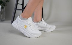 Кроссовки для девочки кожаные белые с желтым значком, 39, 25-25.5