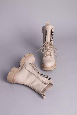 Ботинки женские кожаные цвет латте на шнурках и с замком, на байке, 36, 23